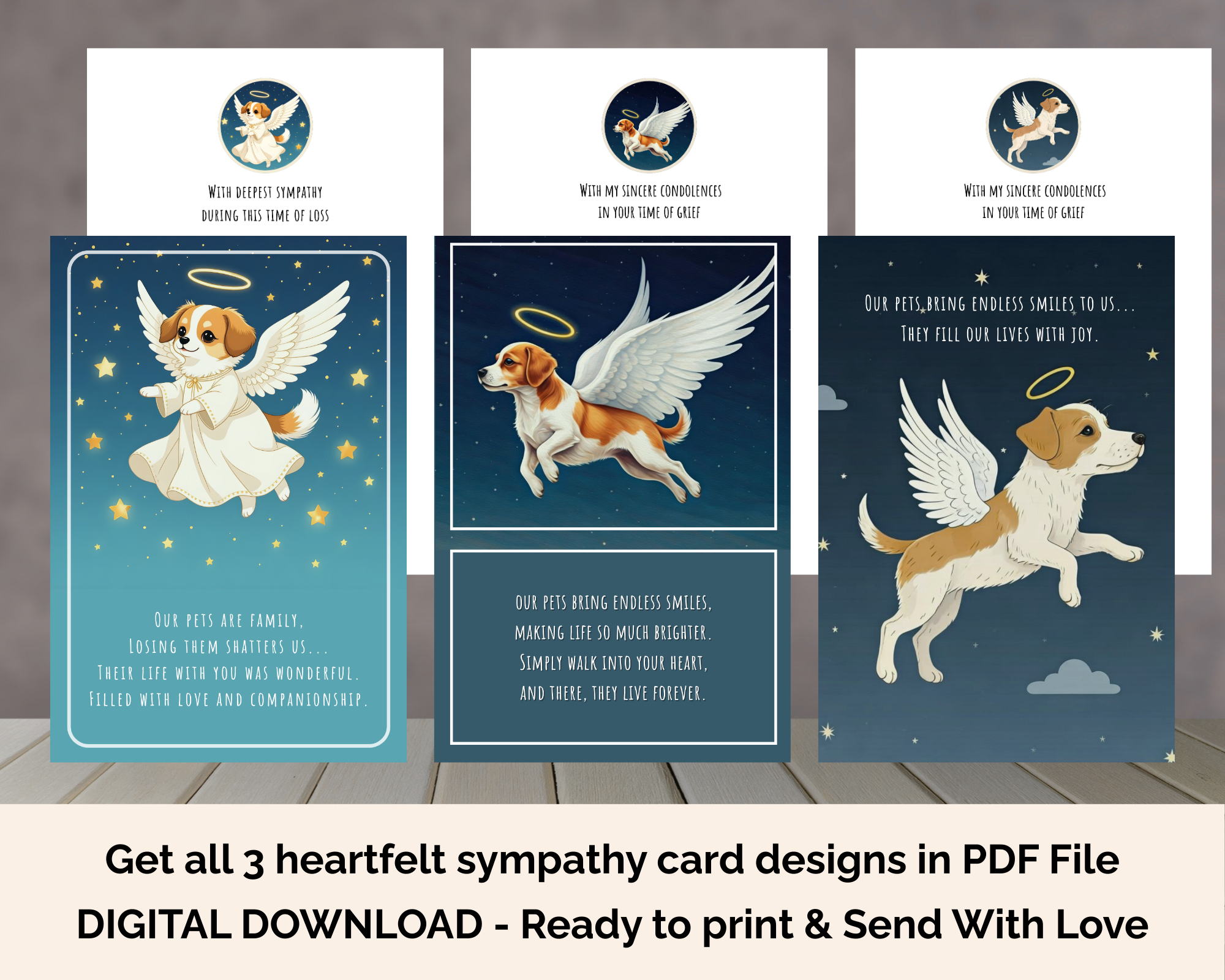 Printable Sympathy Card Dog/Cat Bundle 1 + Free Comfort Kit Healing Gifts (Personalized Mini Calendar + Healing Heart Worksheet)