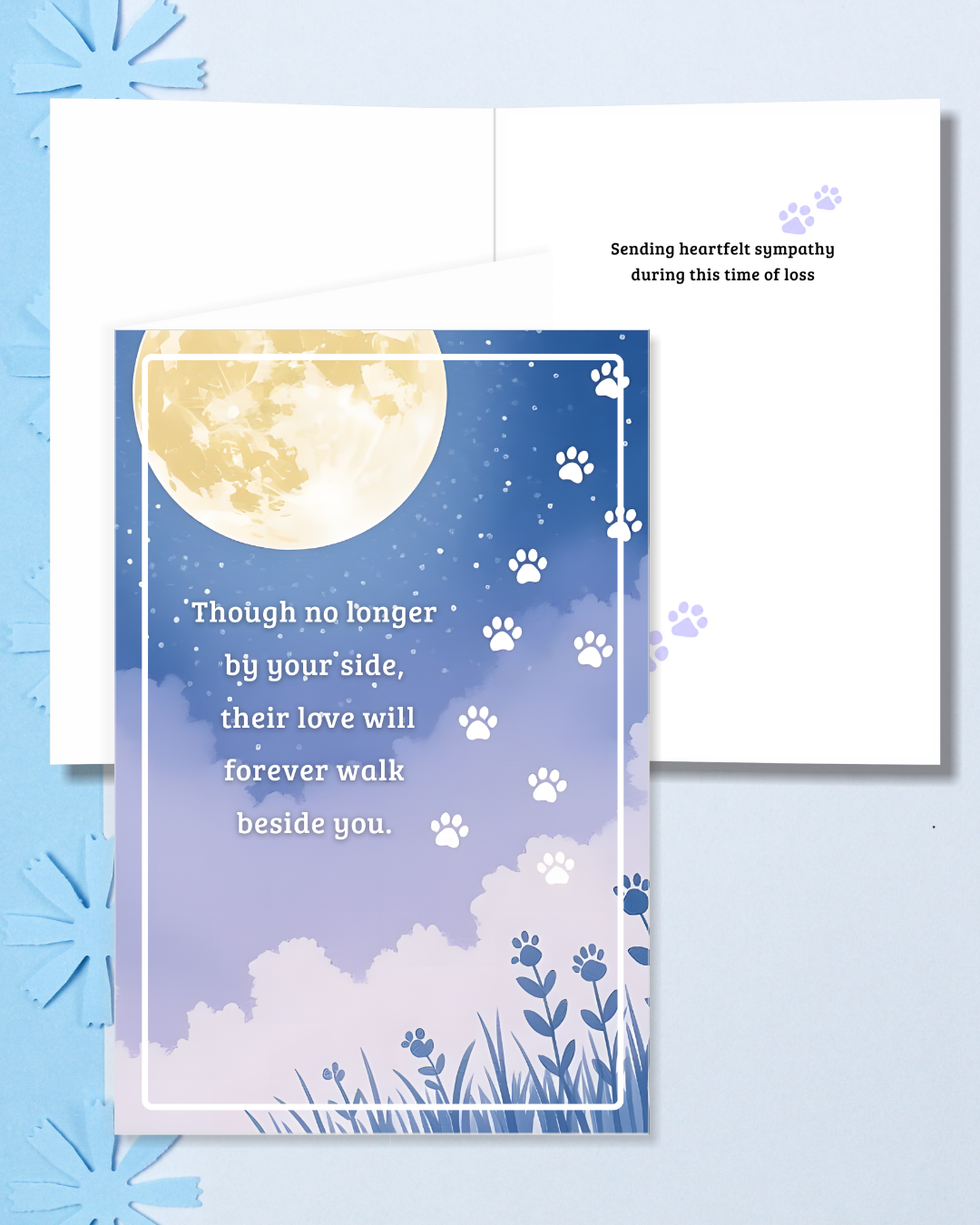 Printable Pet Sympathy Card Set, Dog Loss Sympathy Card Moon Flower of Digital File