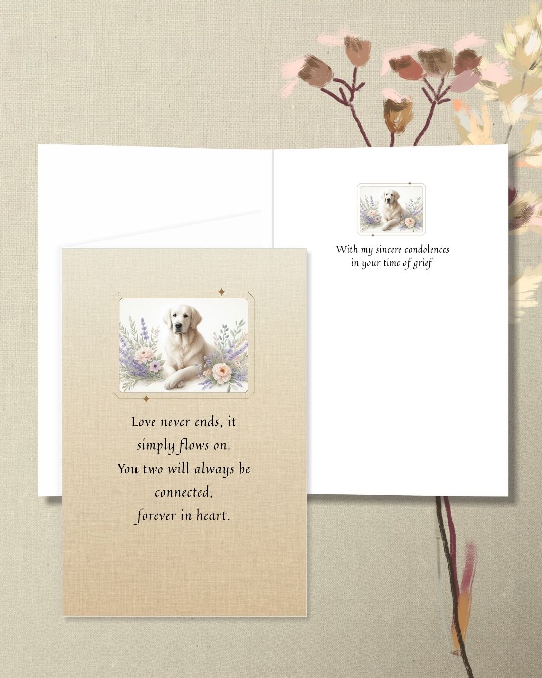 Printable Pet Sympathy Card Bundle, Pet Loss of Dog With Flower Digital File