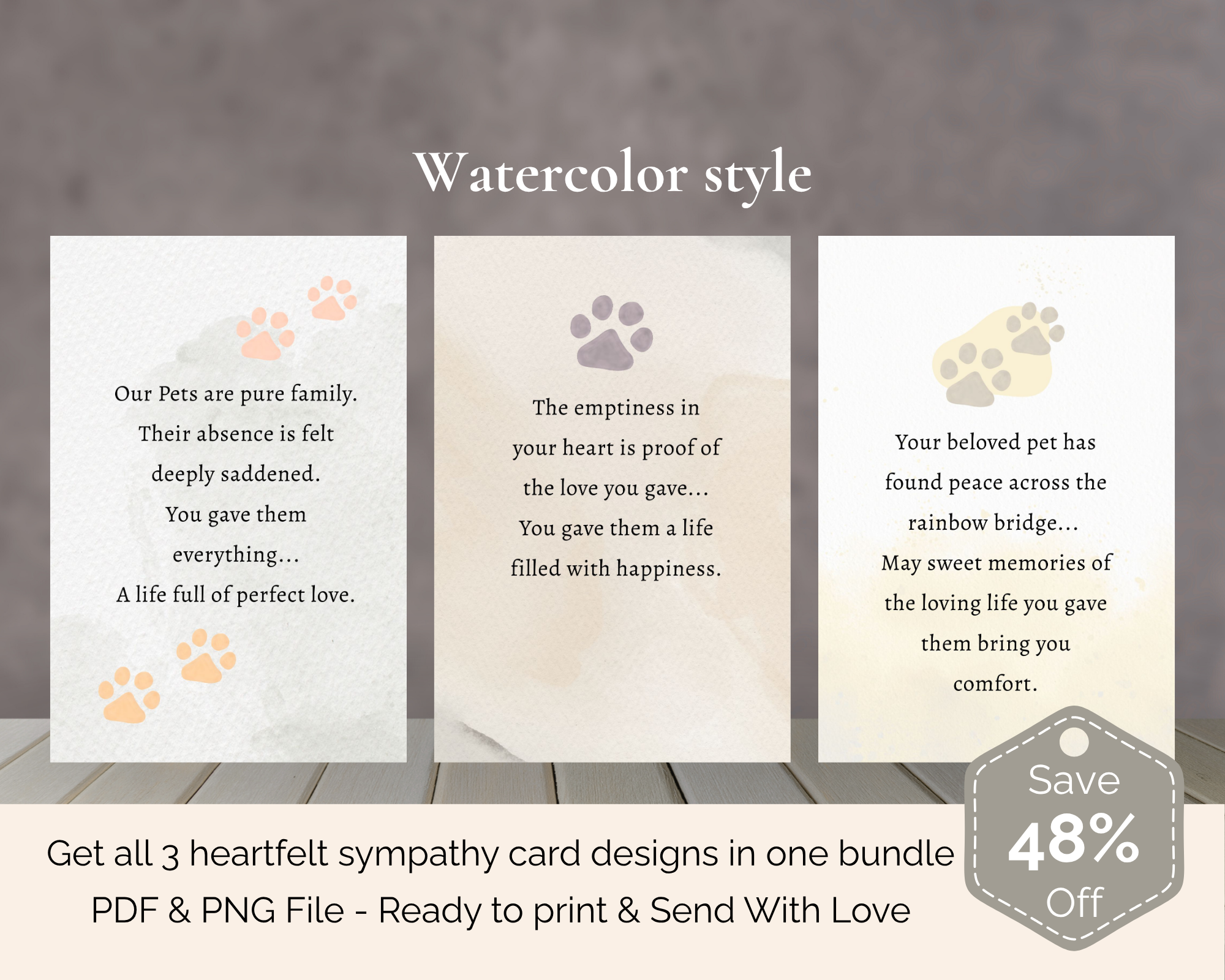  Printable Sympathy Card Bundle (3 Set Designs Style)