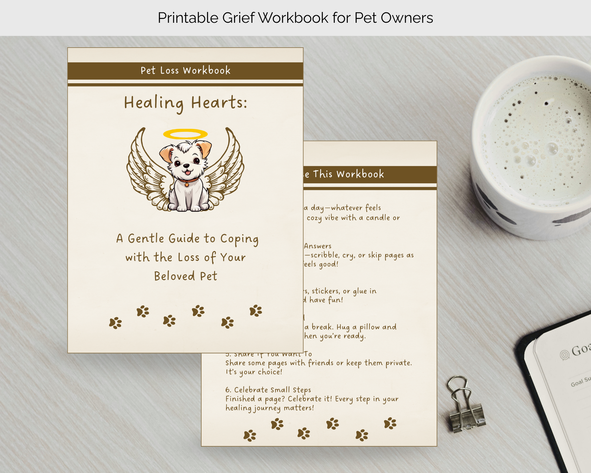 Pet Loss Healing Heart Workbook, Grief Reflection Journal Printable