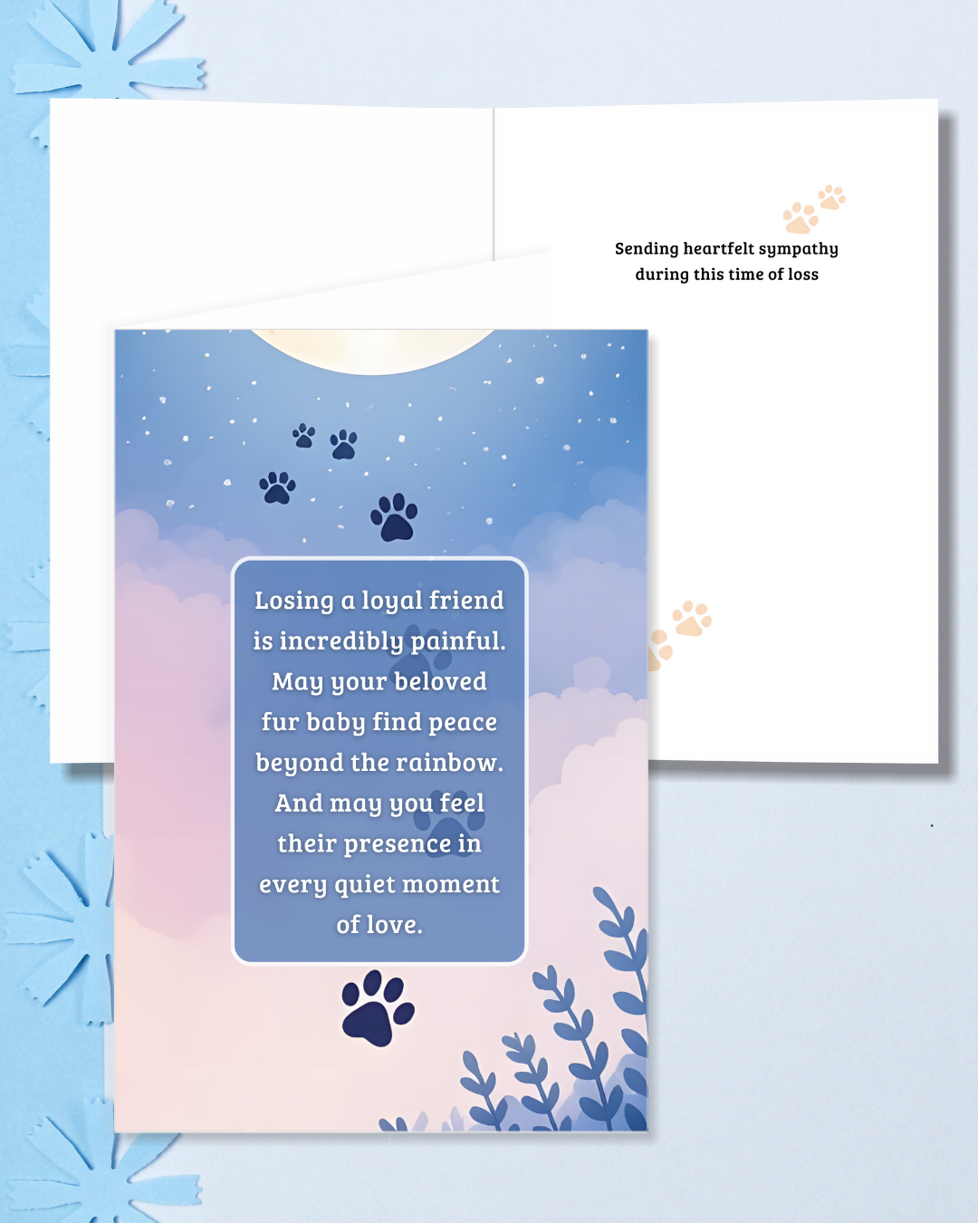Printable Pet Sympathy Card Set, Dog Loss Sympathy Card Moon Flower of Digital File