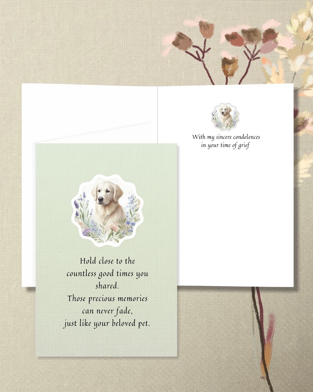 Printable Pet Sympathy Card Bundle, Pet Loss of Dog With Flower Digital File