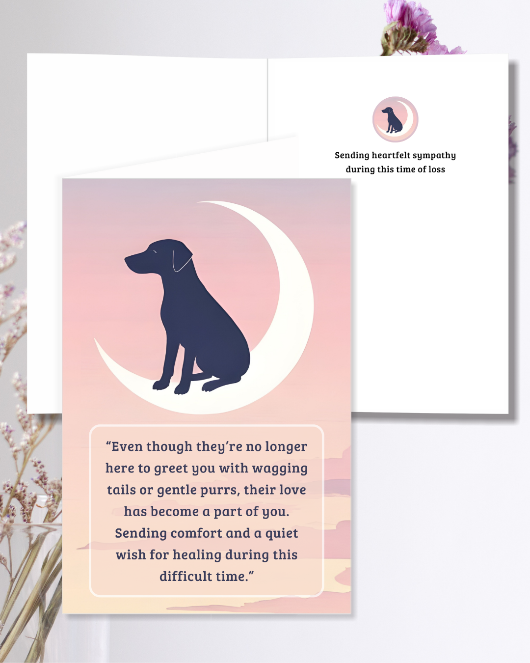 Printable Pet Sympathy Card Set, Dog Loss Sympathy Card Moon Dog of Digital File
