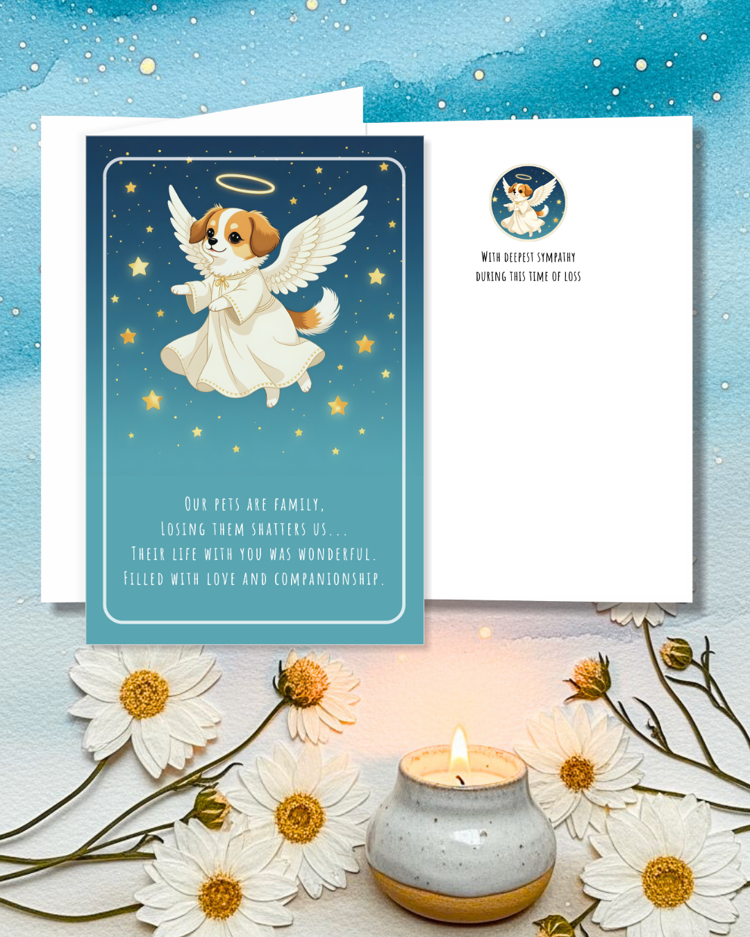 Printable Heavenly Pet Sympathy Card Set, Angel Dog Pet Loss of Digital File Card