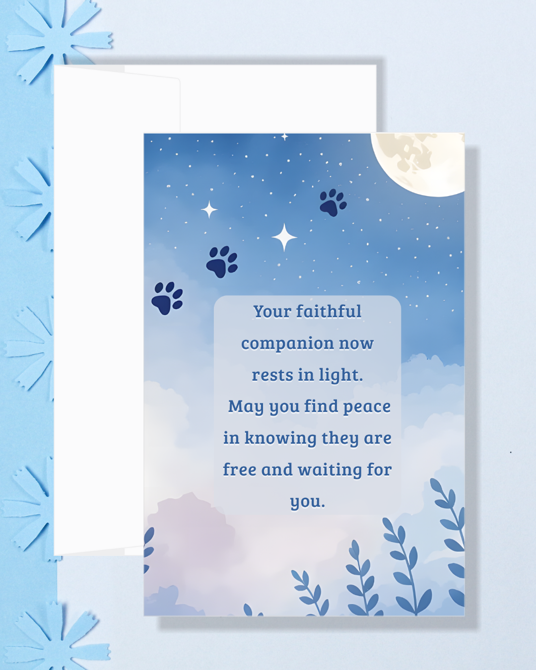 Printable Pet Sympathy Card Set, Dog Loss Sympathy Card Moon Flower of Digital File