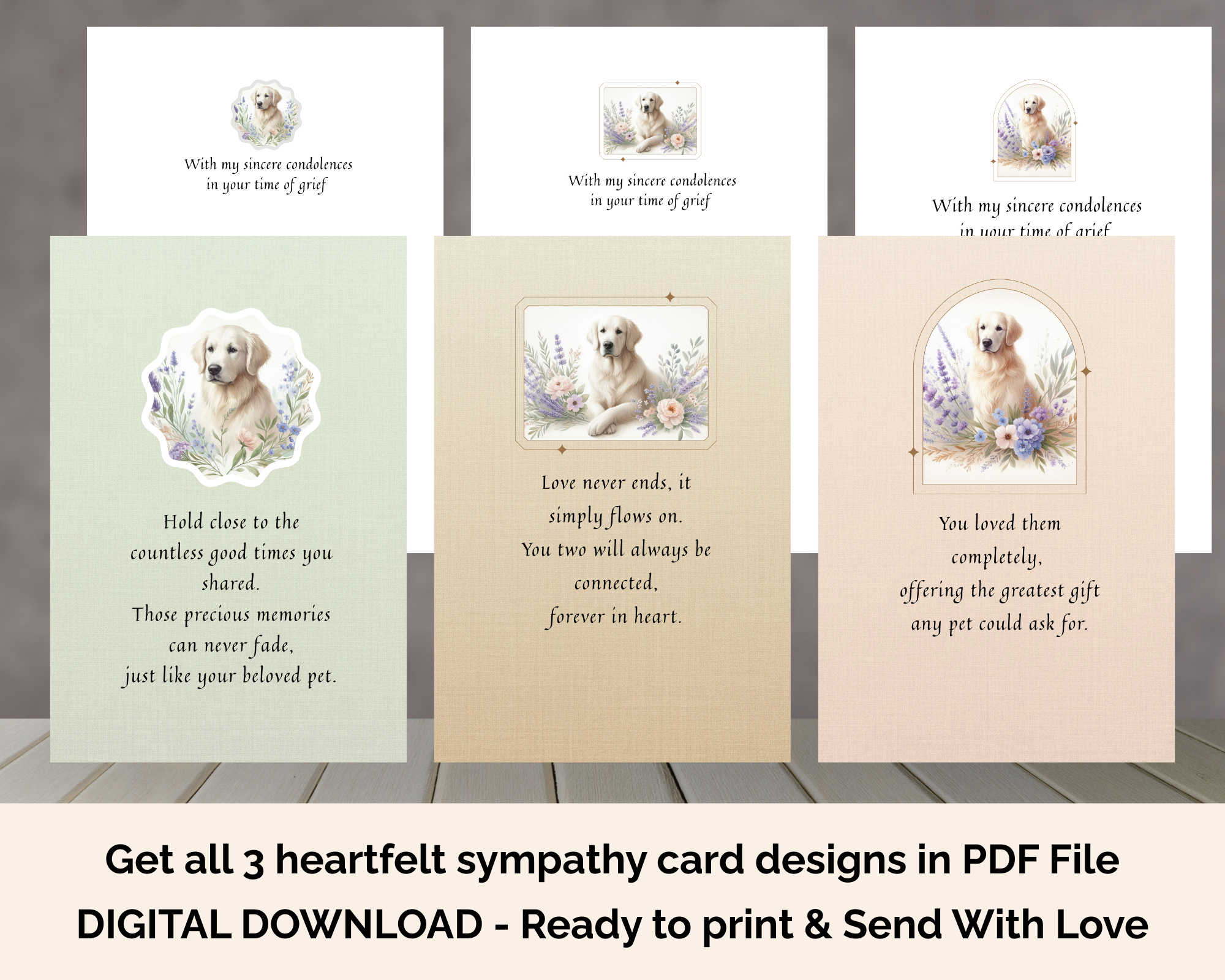 Printable Sympathy Card Dog/Cat Bundle 2 + Free Comfort Kit Healing Gifts (Personalized Mini Calendar + Healing Heart Worksheet)