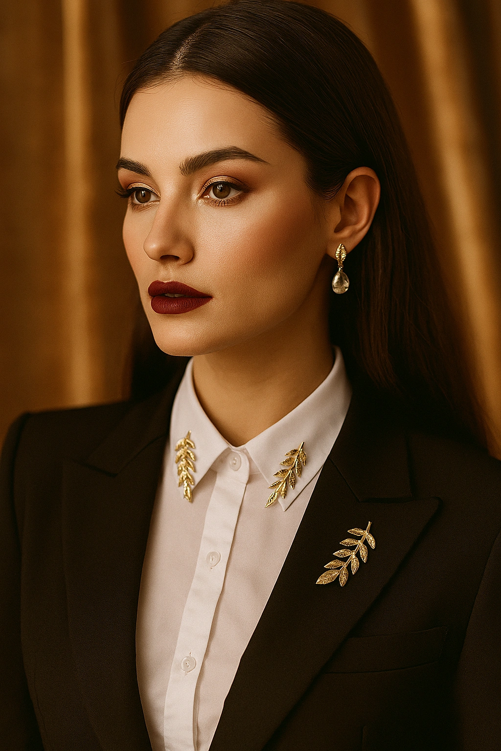 Elegant Gold Leaf Brooch Set