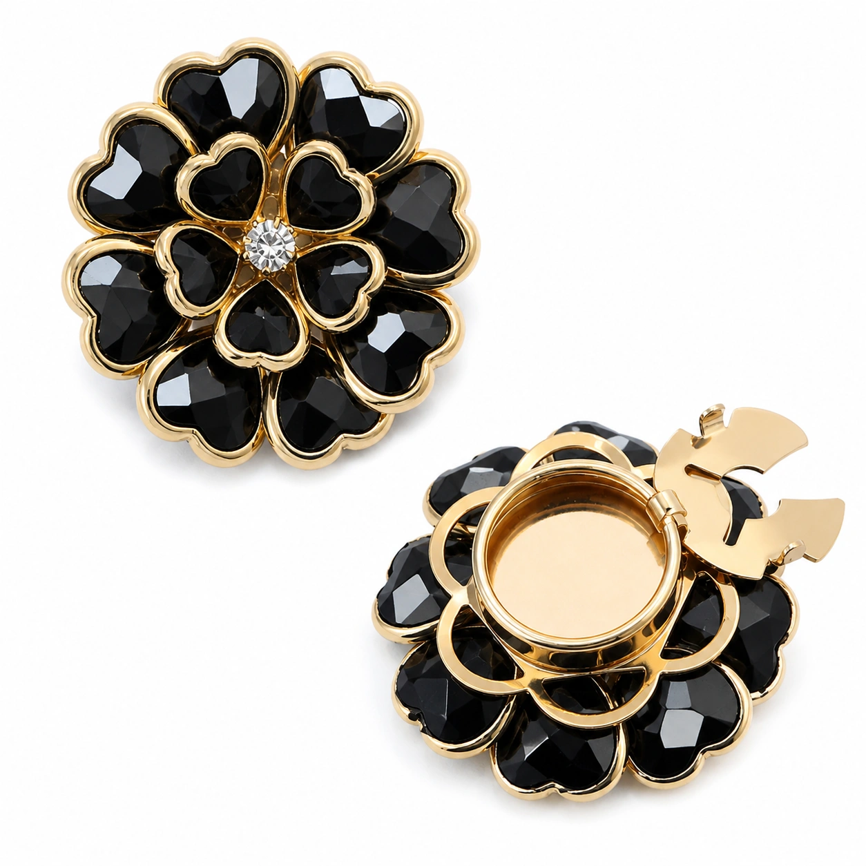 Elegant Floral Black Stone button covers