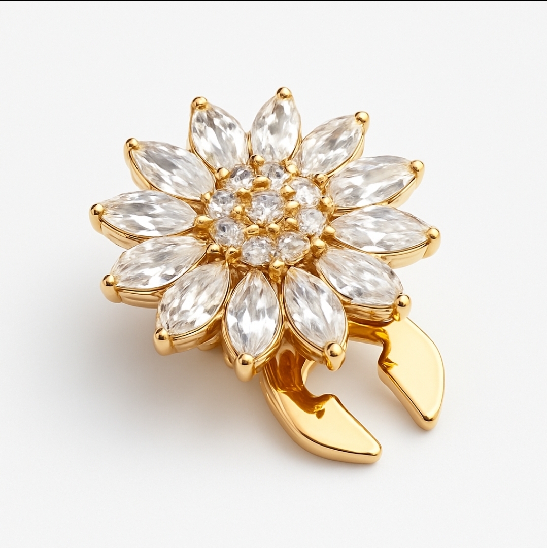 Crystal Flower Gold button cover