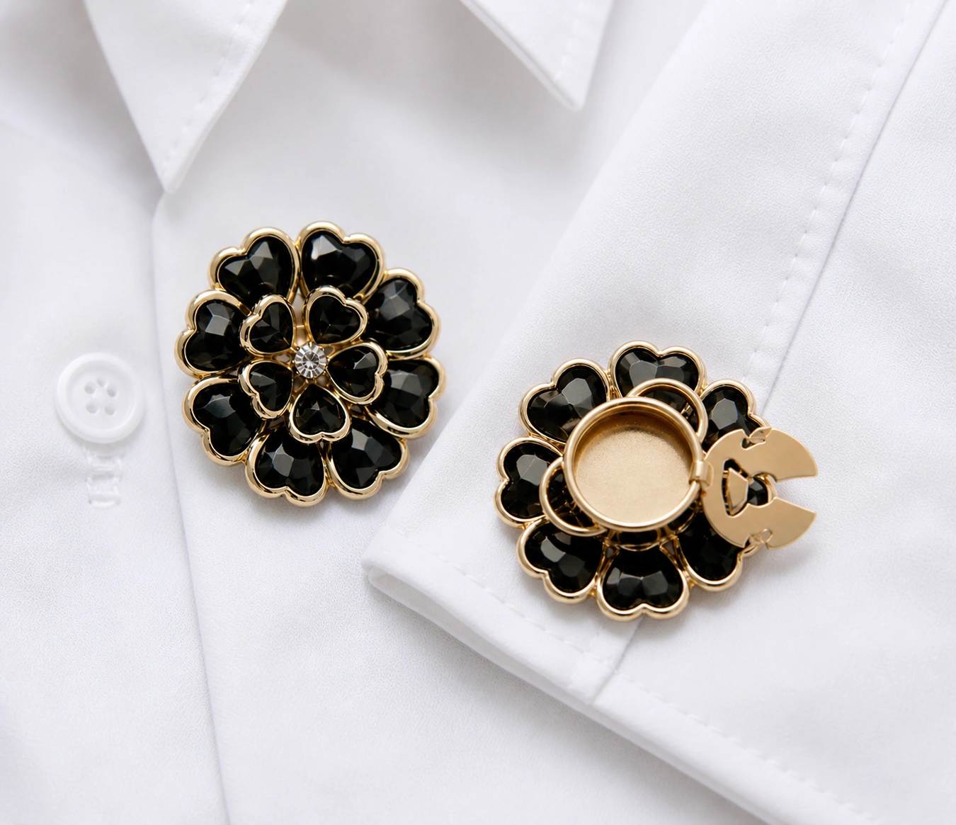 Elegant Floral Black Stone button covers