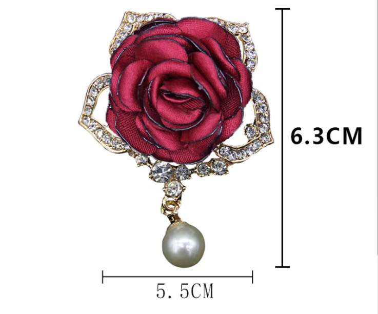 Red Rose Brooch with Pearl Drop