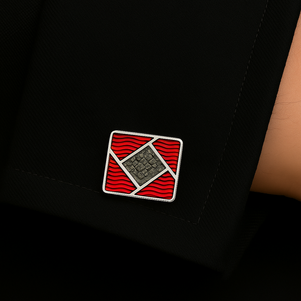 Geometric Red and Gold Button cover