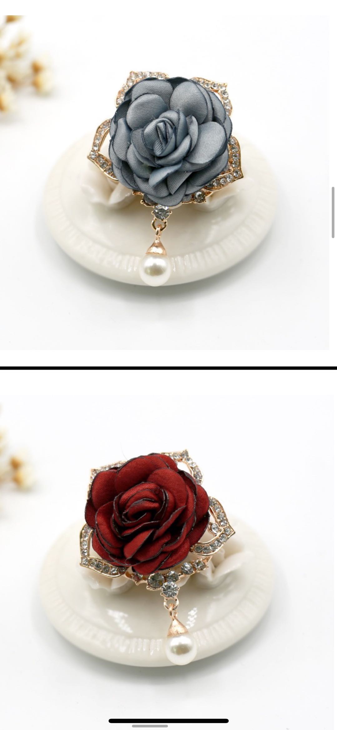 Red Rose Brooch with Pearl Drop