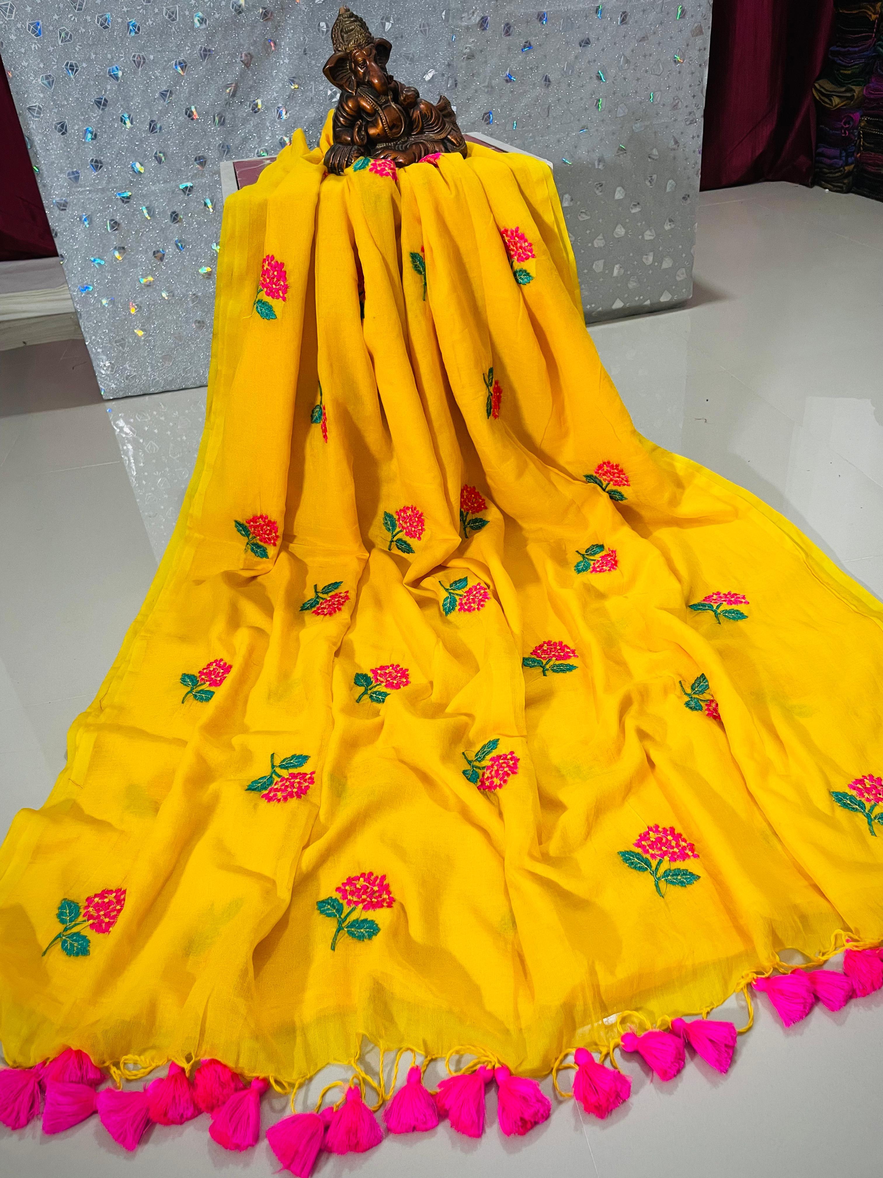 TRENDING PREMIUM MULL COTTON HAND EMBROIDERY SAREE