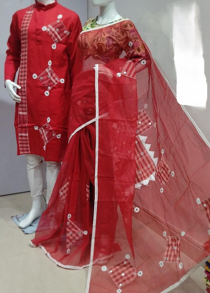 NeResomw couple set   Kota saree and cottun punjabi applique work