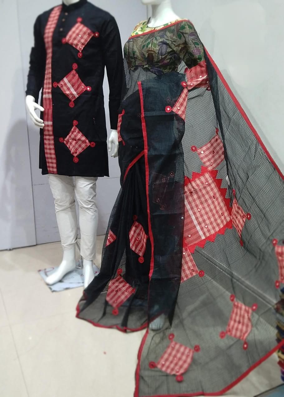 NeResomw couple set   Kota saree and cottun punjabi applique work