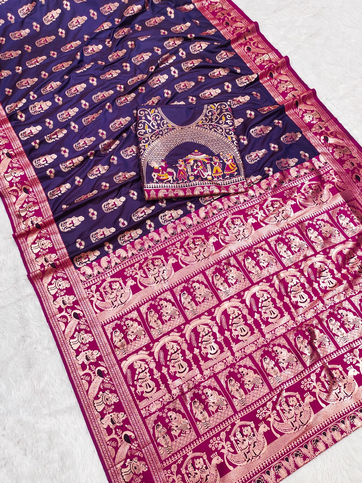 Pure Triple Tone Bishnupuri Swarnachuri Silk saree