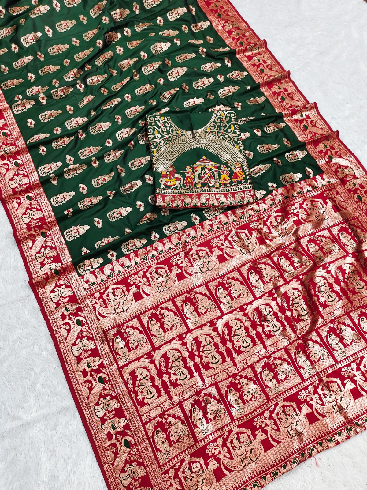 Pure Triple Tone Bishnupuri Swarnachuri Silk saree