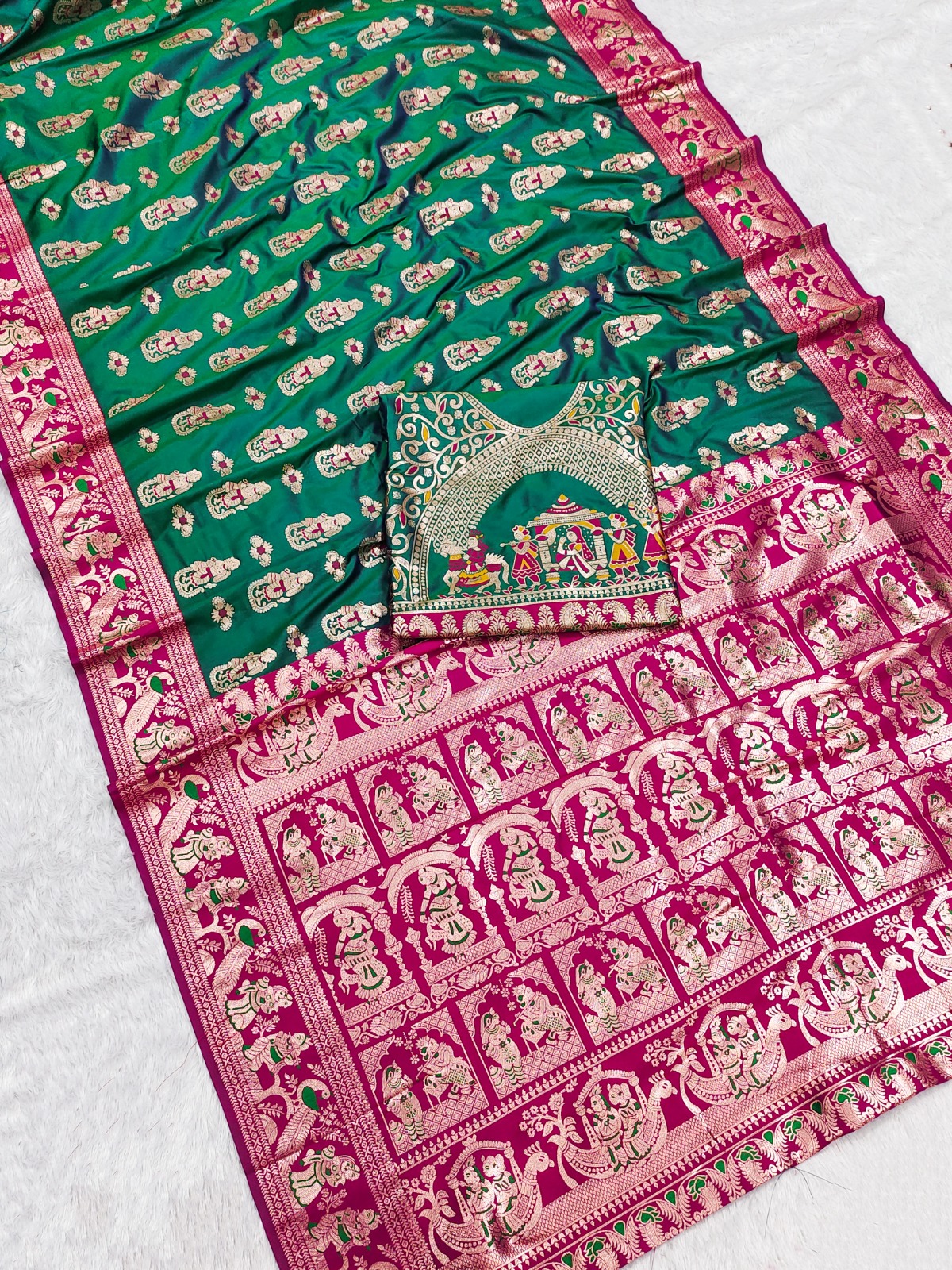 Pure Triple Tone Bishnupuri Swarnachuri Silk saree