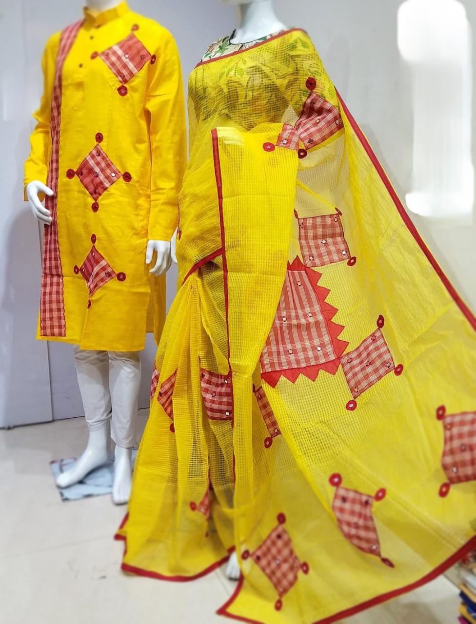 NeResomw couple set   Kota saree and cottun punjabi applique work
