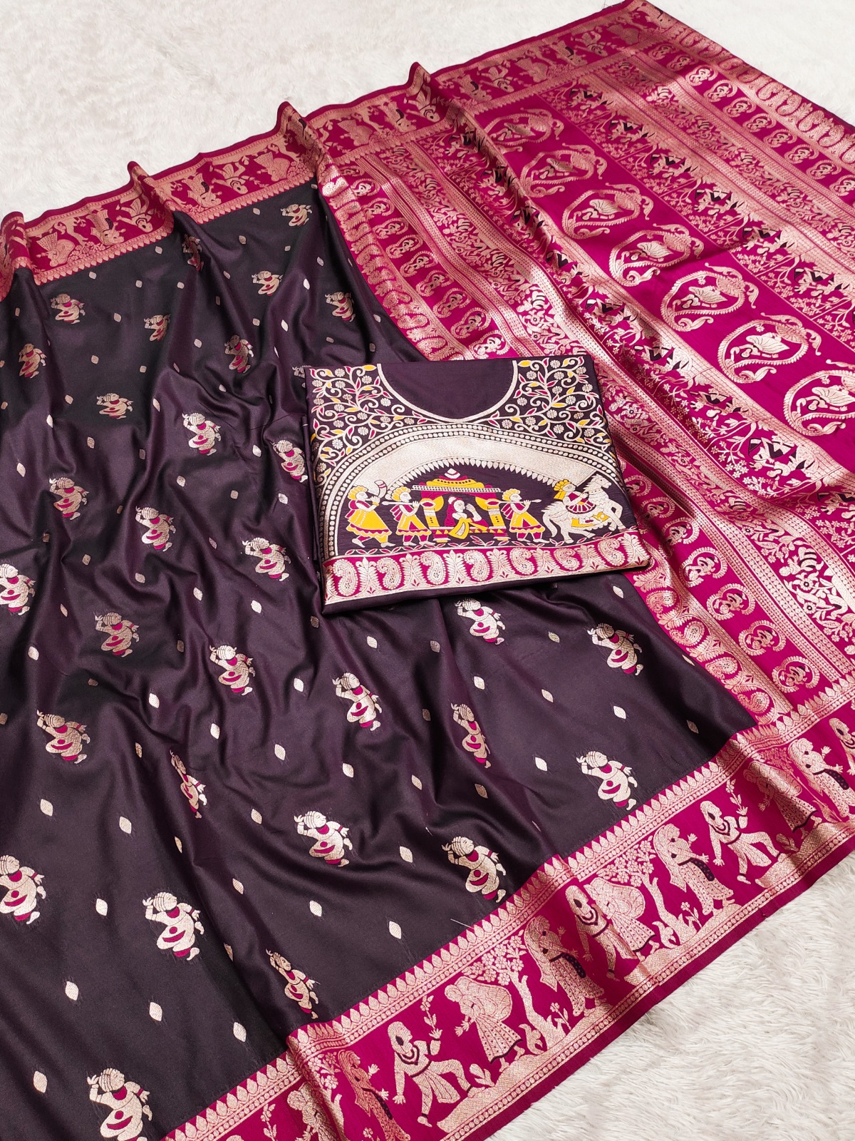 Premium Quality Pure Triple Tone Bishnupuri Swarnachuri Silk