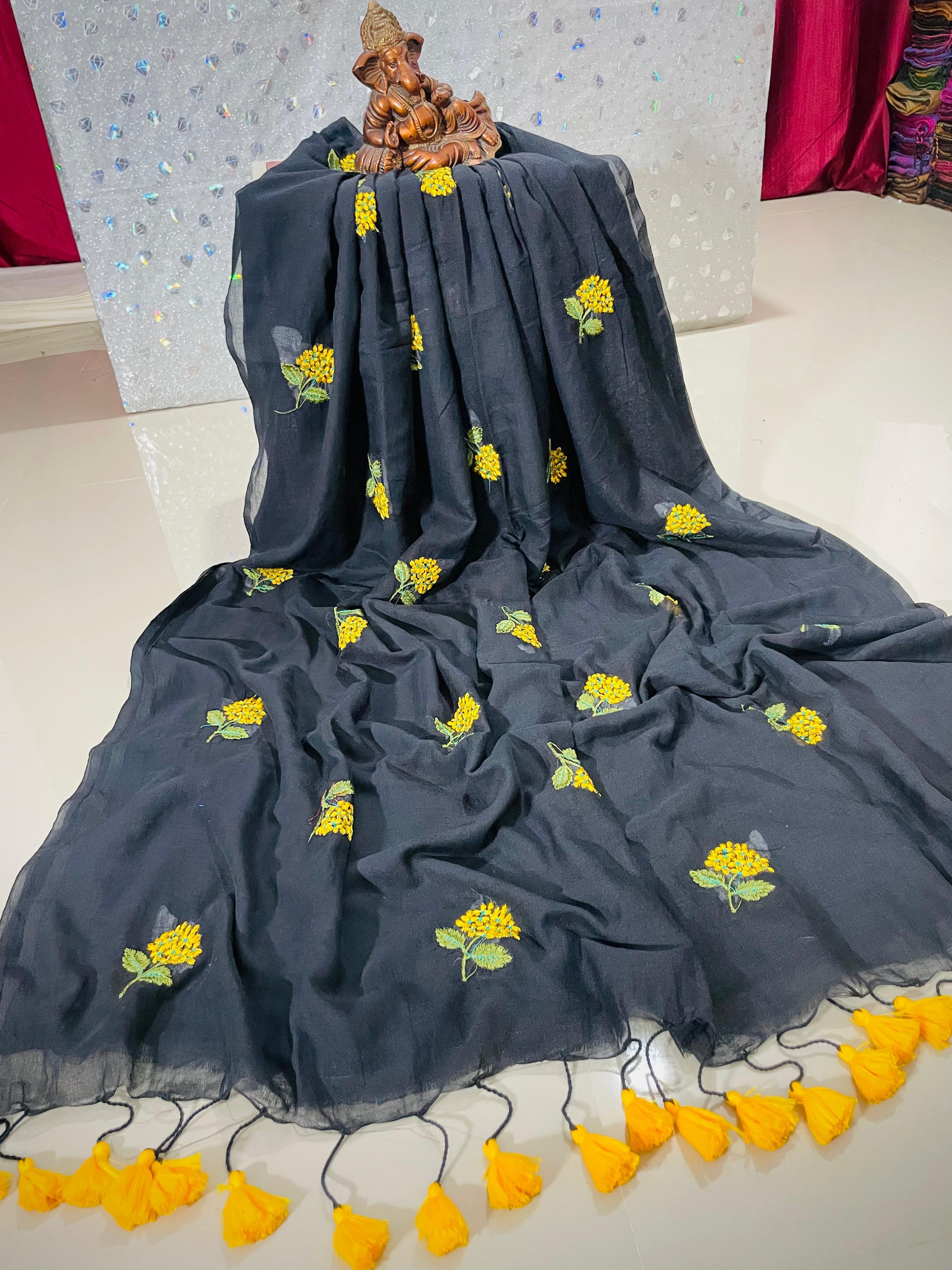 TRENDING PREMIUM MULL COTTON HAND EMBROIDERY SAREE