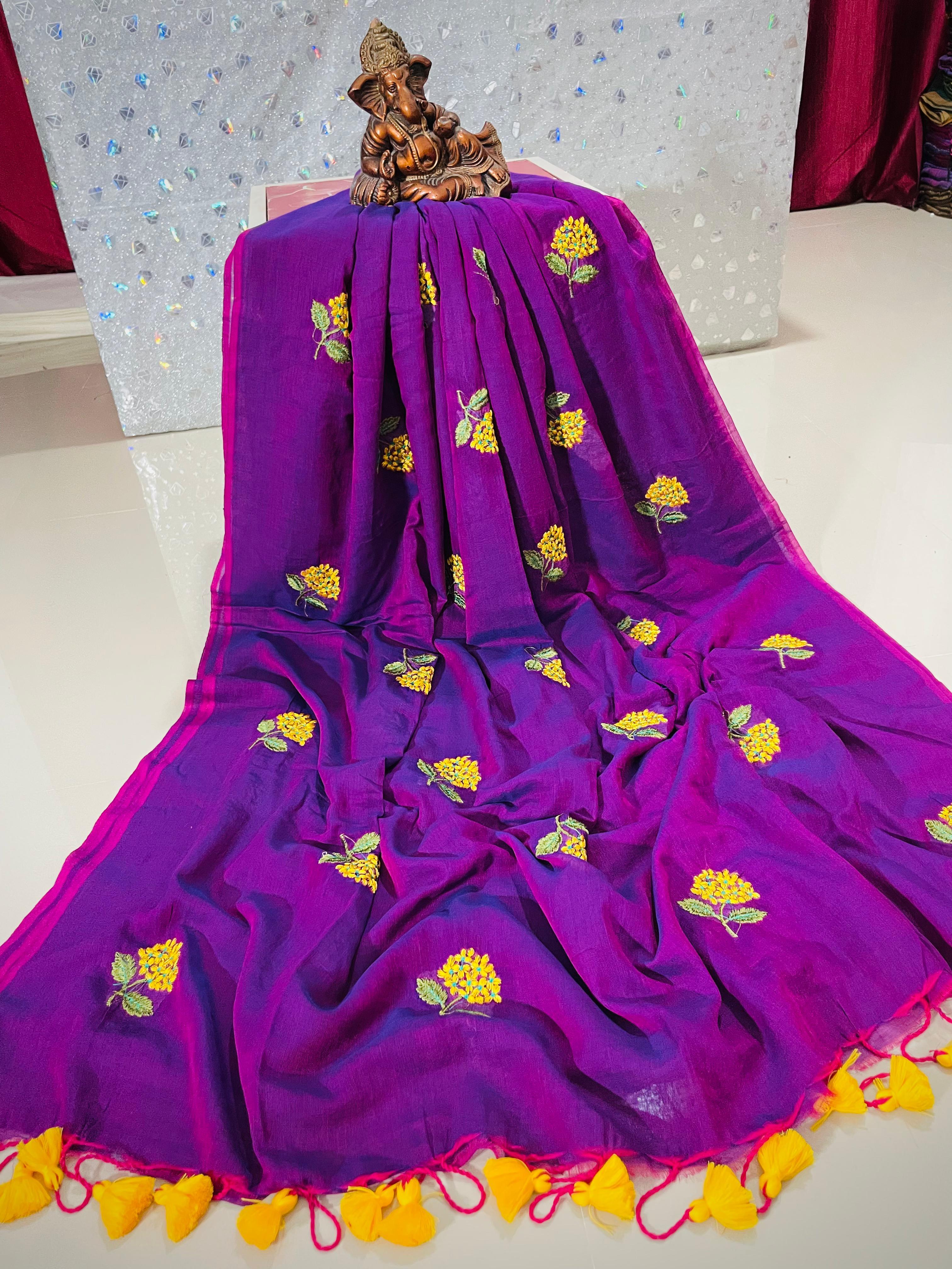 TRENDING PREMIUM MULL COTTON HAND EMBROIDERY SAREE