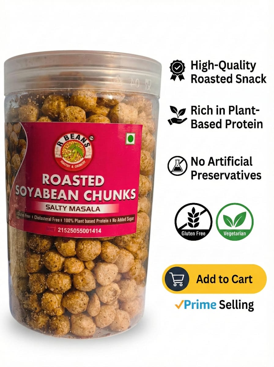 RBEANS Soyabean Roasted Chunks – High Protein Crunchy Snack , Healthy Plant-Protein Bite -200 GM 