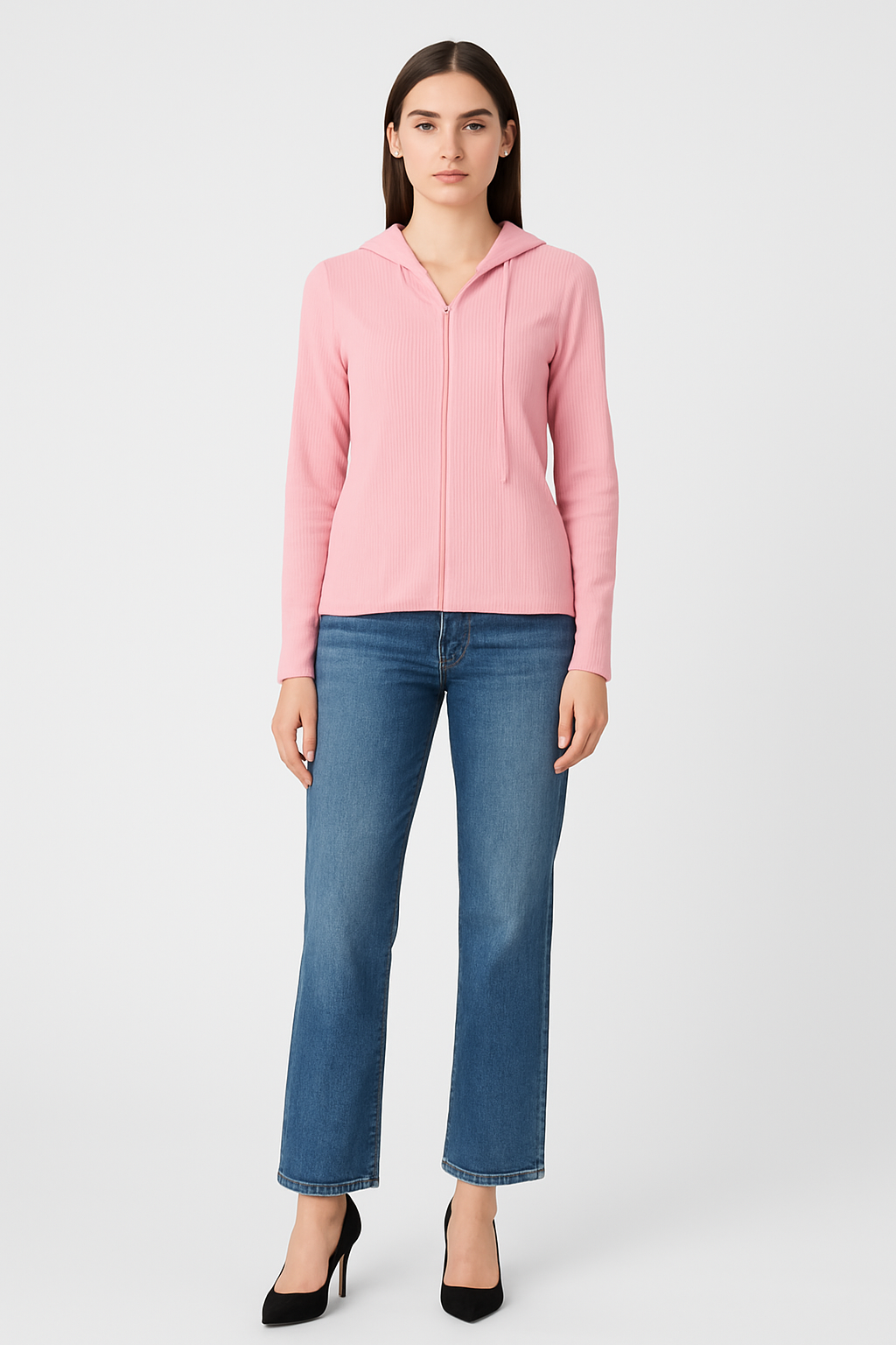 WOMEN SOLID SWEATSHIRT HOODIE | PINK