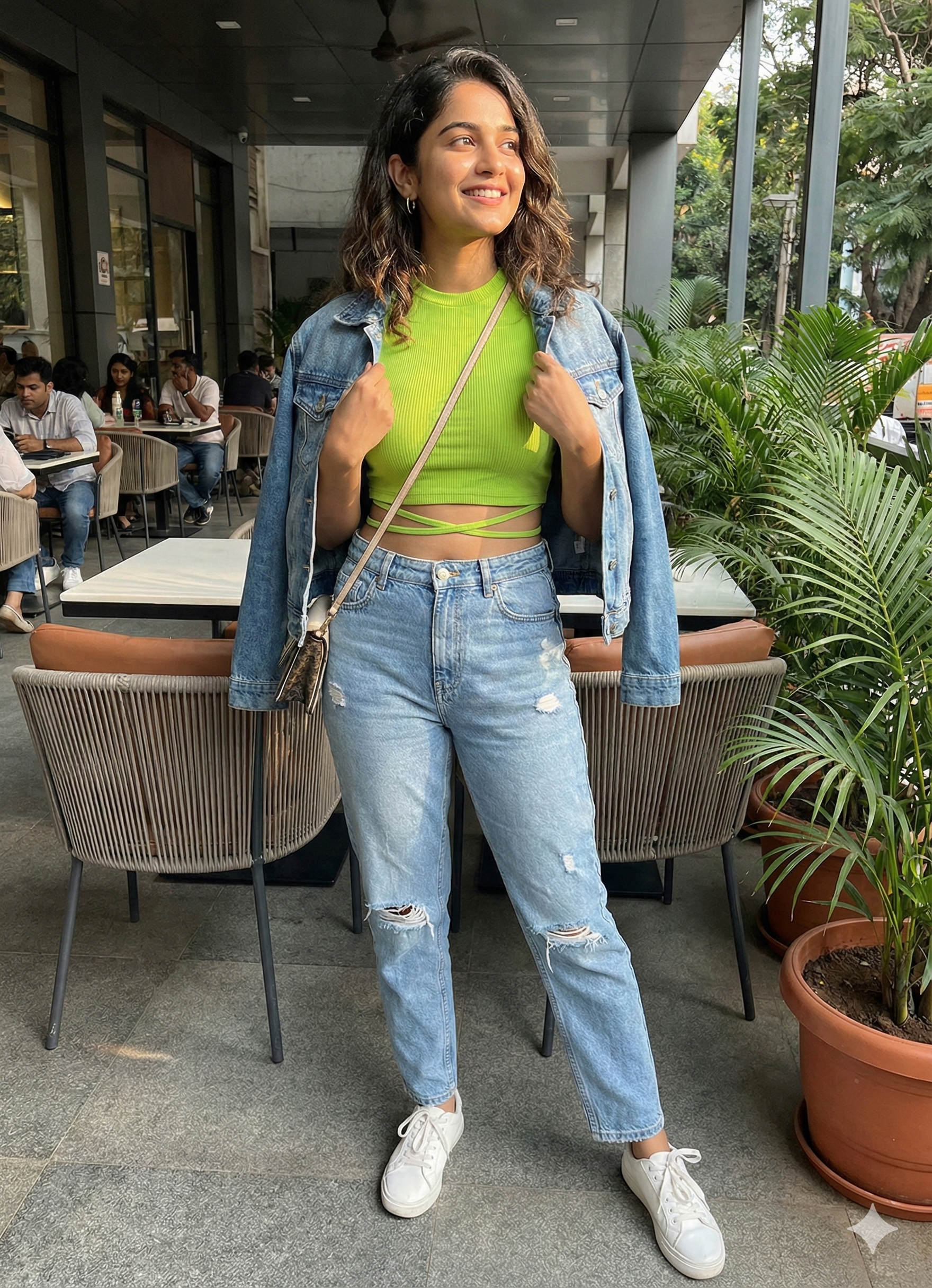 GREEN MOCK NECK RIBBED TOP