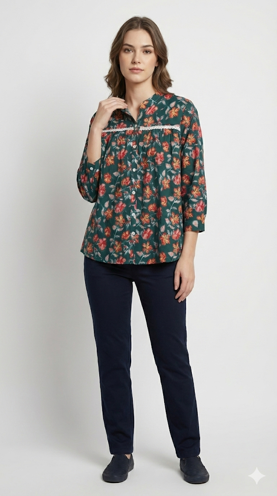 WOMEN FLORAL PRINT TUNIC TOP