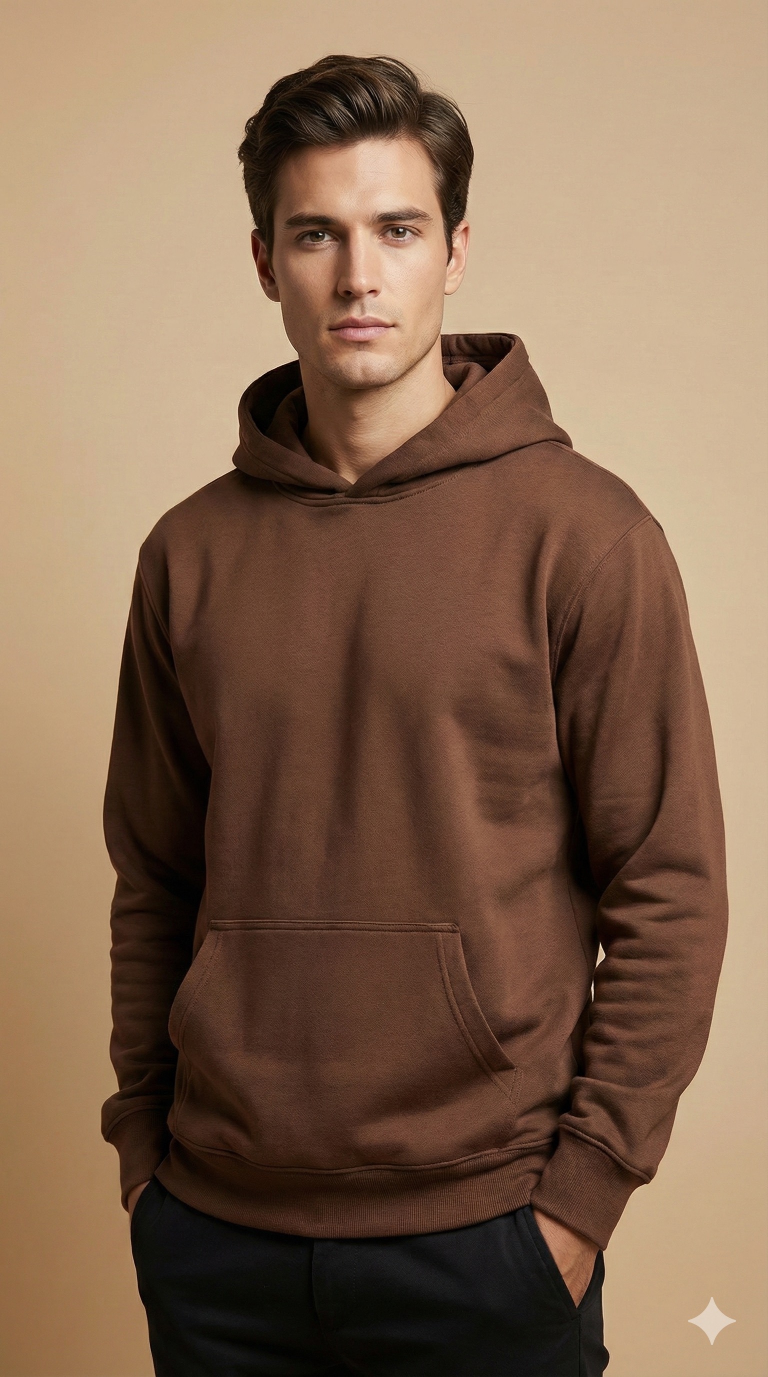 MEN COTTON FLEECE HOODIE BROWN