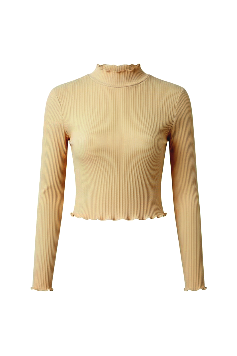 RIBBED HIGH NECK CREAM TOP