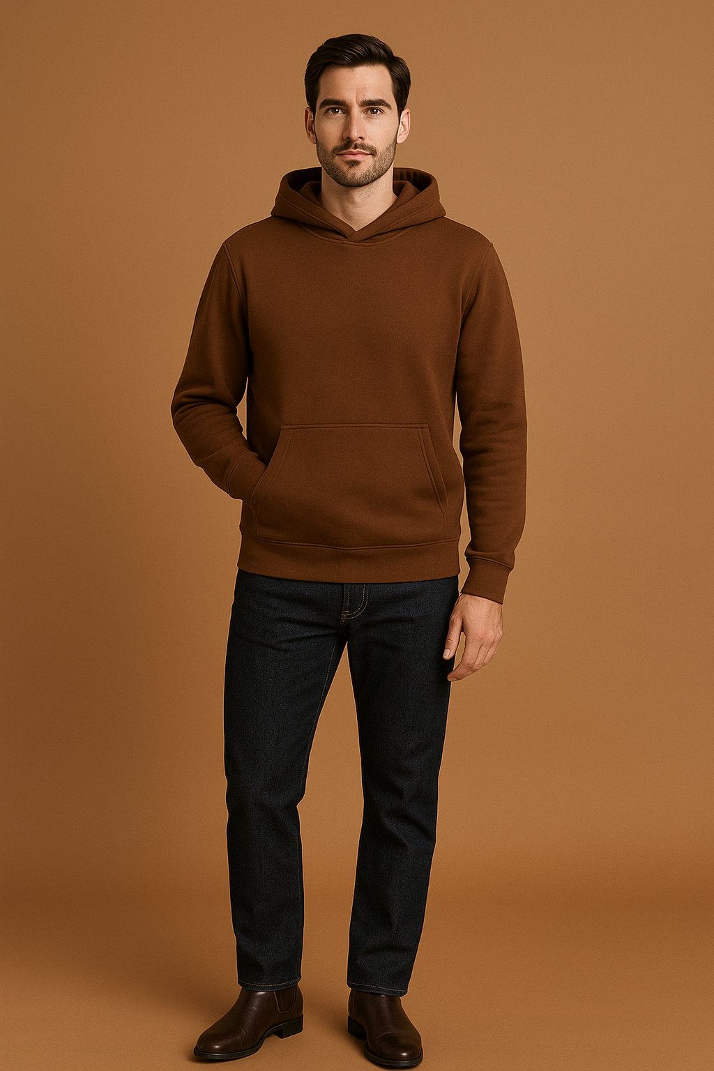 MEN COTTON FLEECE HOODIE BROWN