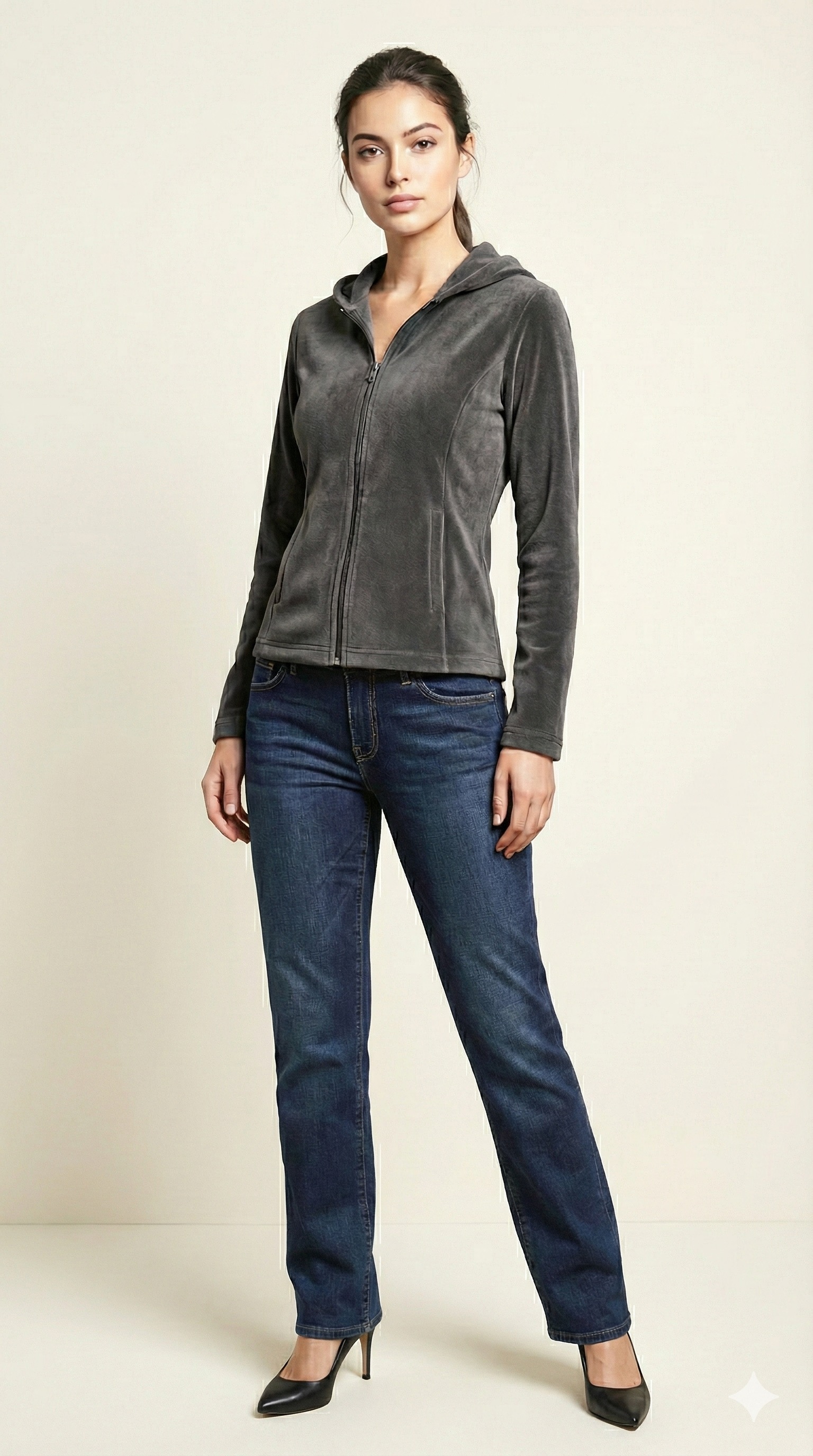 WOMEN VELVET ZIP HOODIE