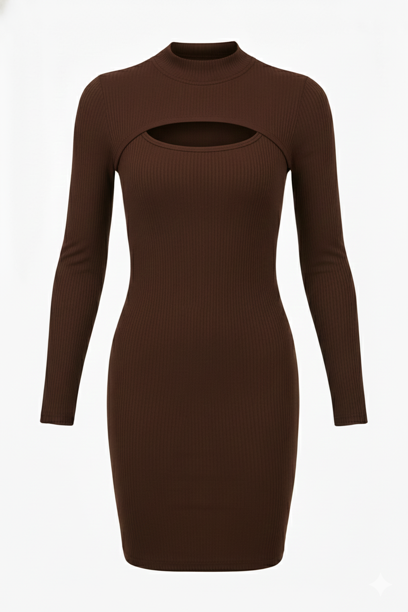 Brown Round Neck Bodycon Dress