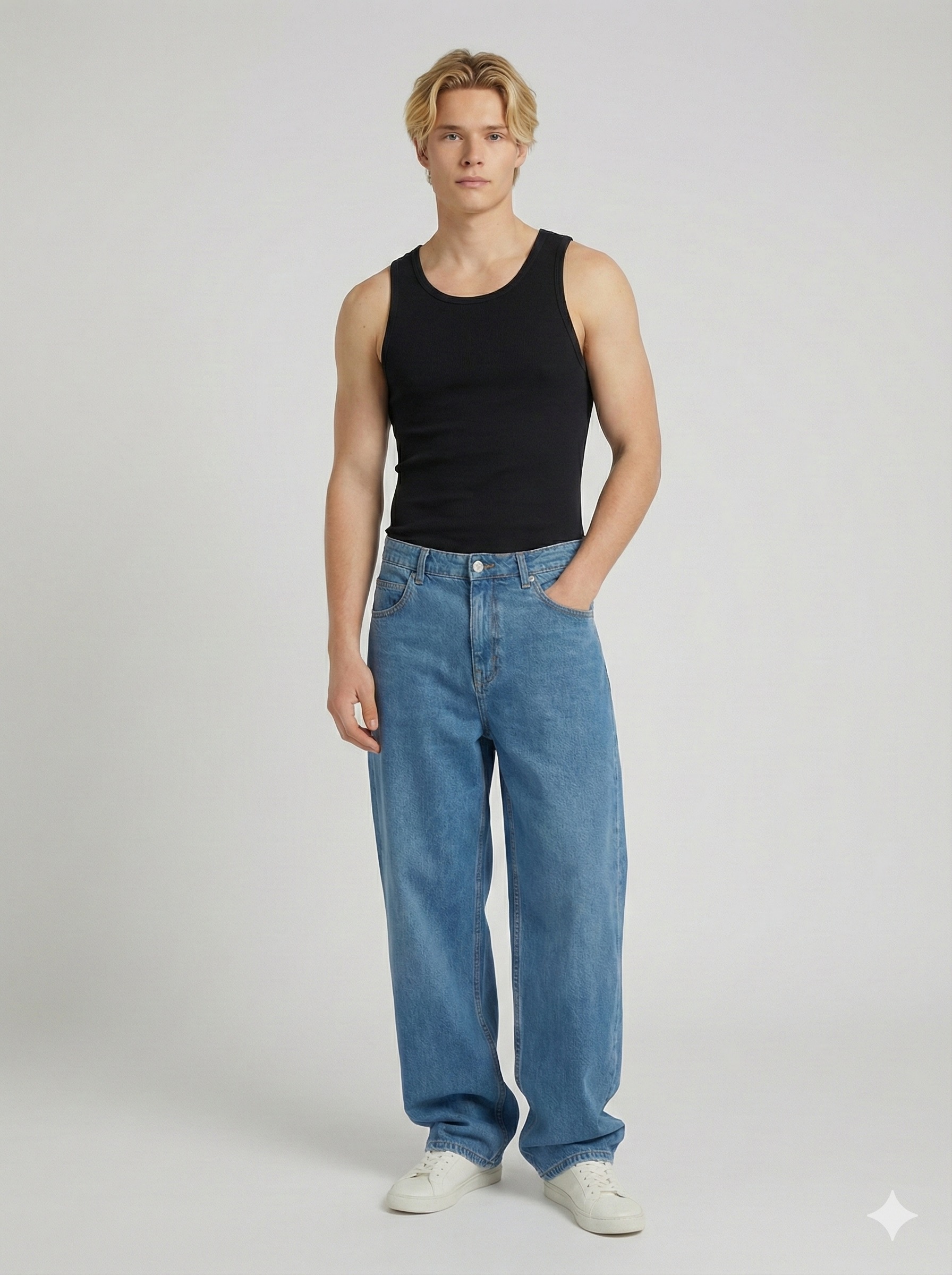 MEN BAGGY FIT JEANS Blue | Classic Mid-Blue Denim