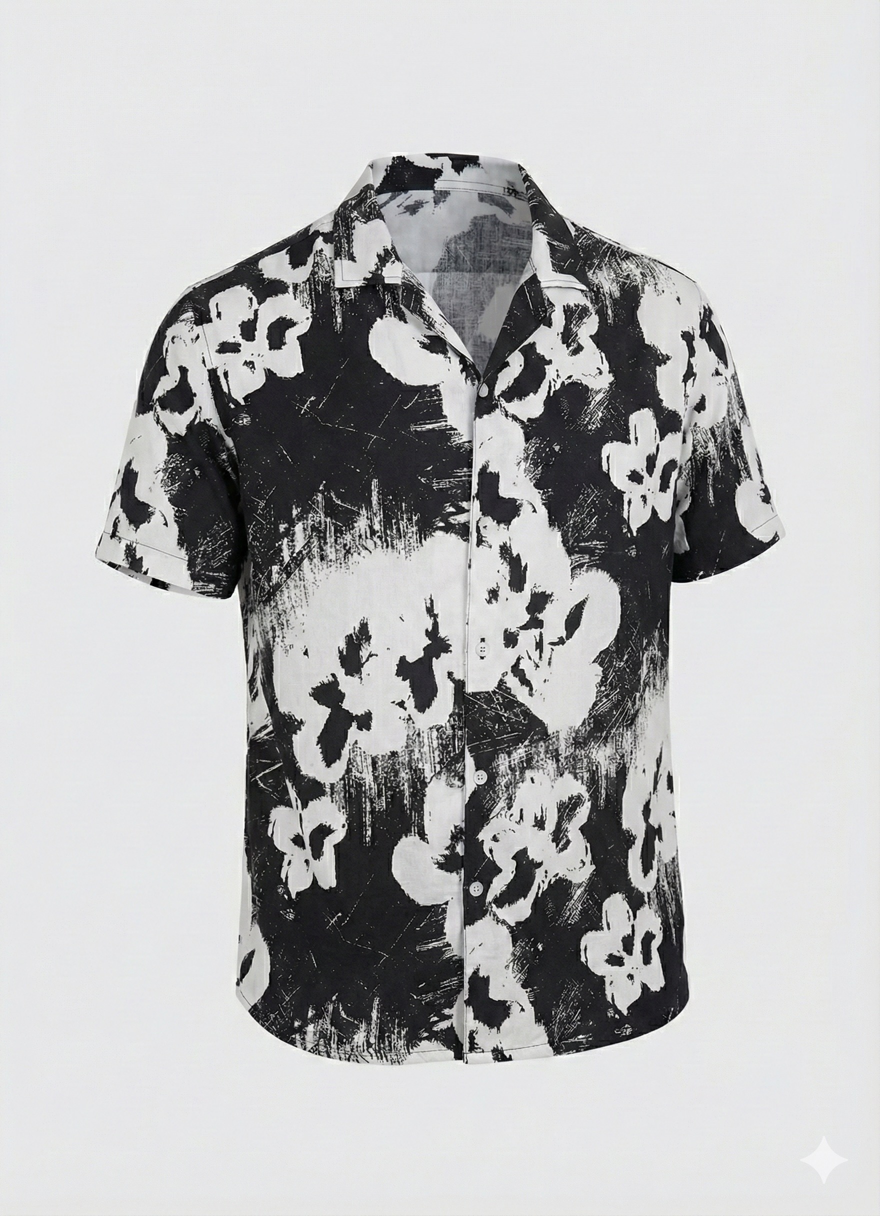 CUBAN COLLAR BLACK PRINTED SHIRTS