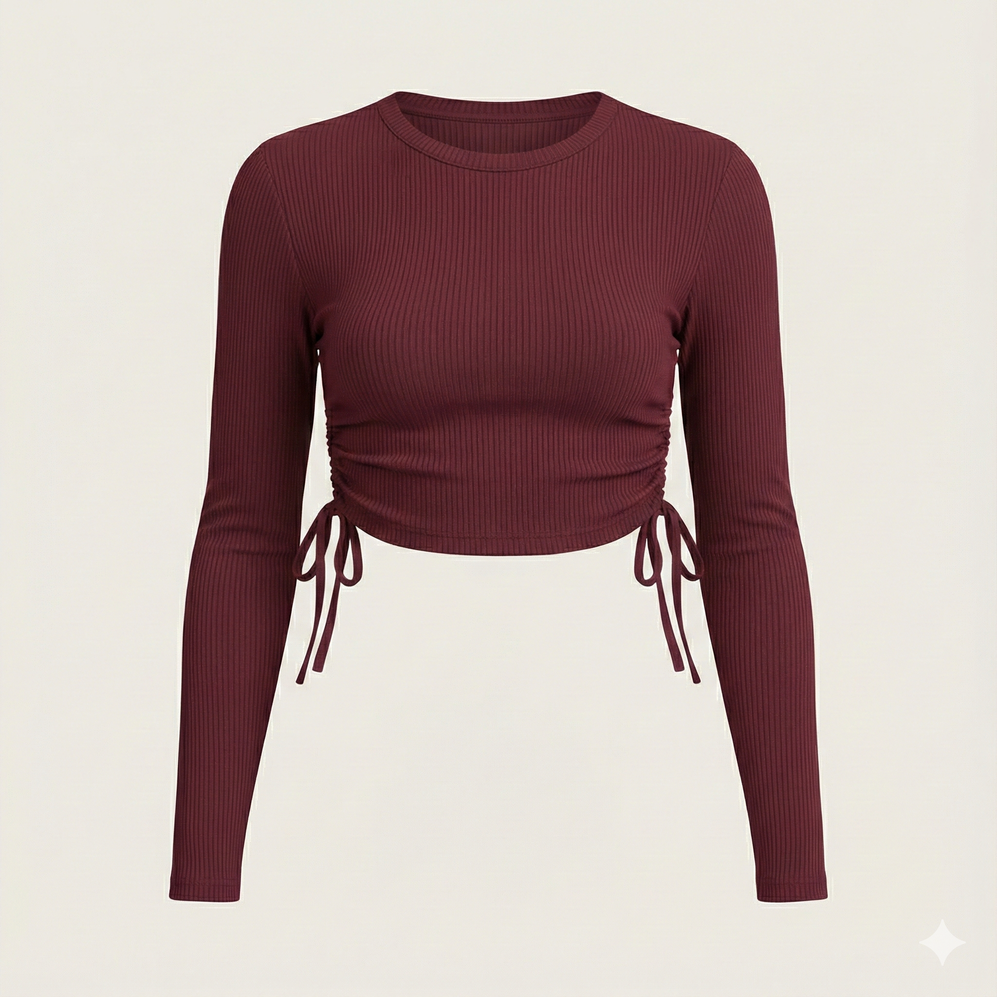 MAROON RIBBED FULL SLEEVES TOP