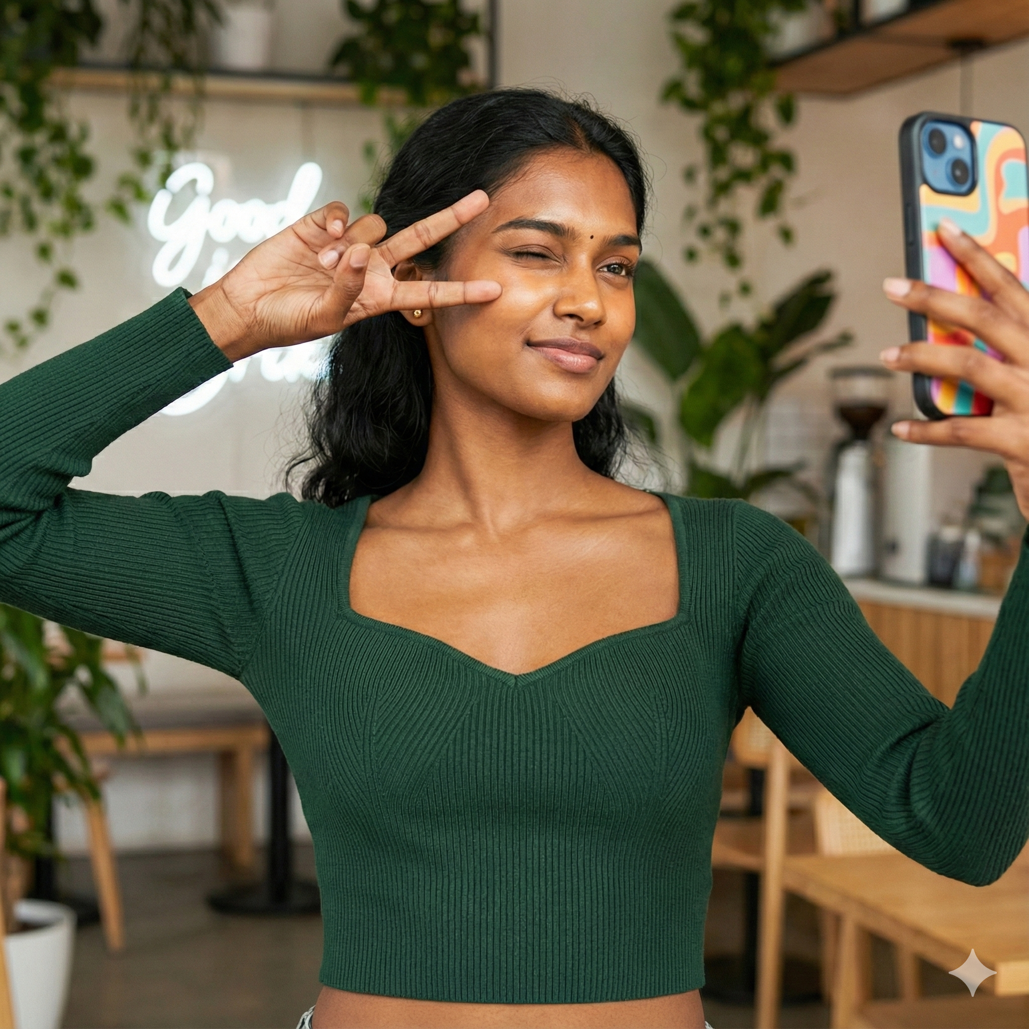 GREEN SCISSOR Ribbed Crop Top