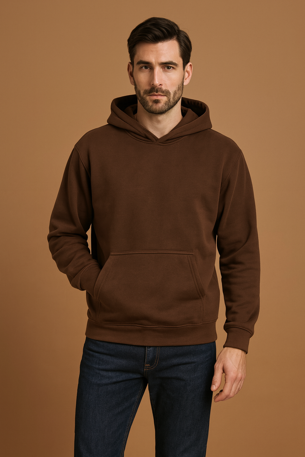 MEN COTTON FLEECE HOODIE BROWN