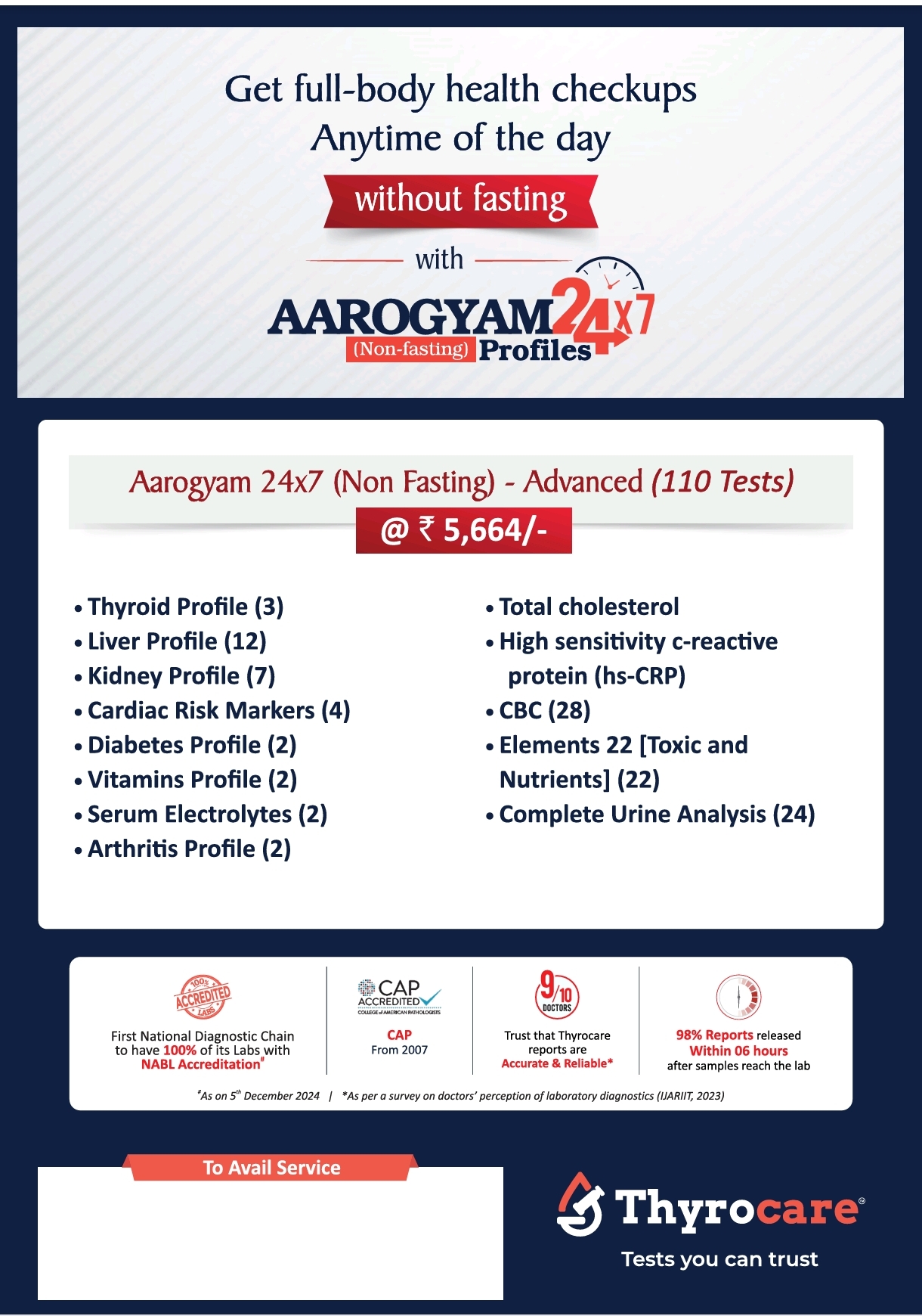 Aarogyam 24x7 (Non Fasting) - Advanced Full Body Health Checkup