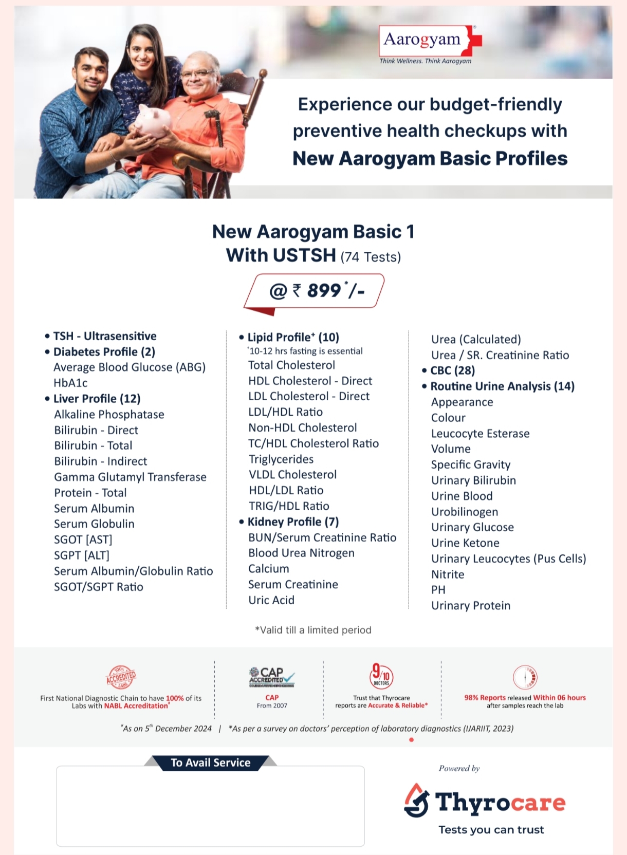 New Aarogyam Basic 1 With USTSH (74 Tests)