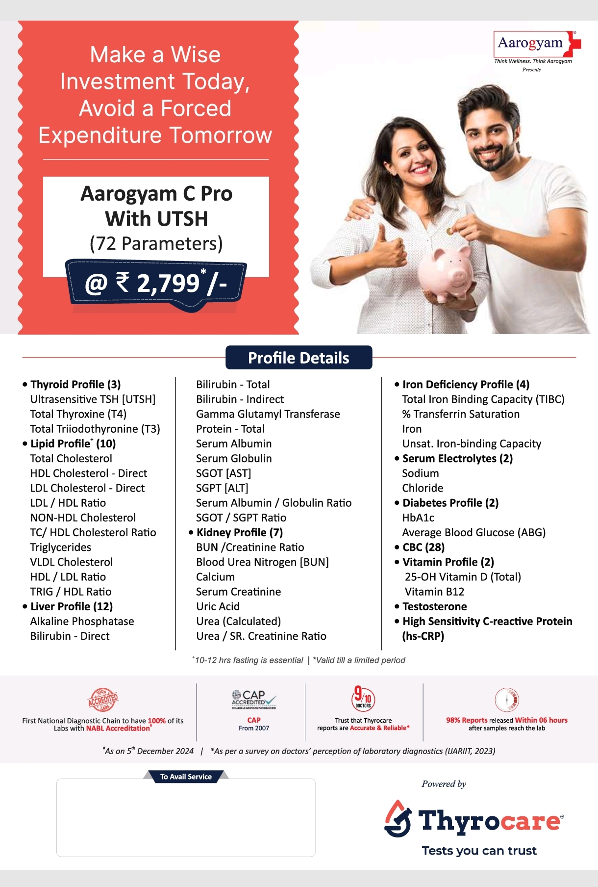 Aarogyam C Pro With UTSH (72 Parameters)