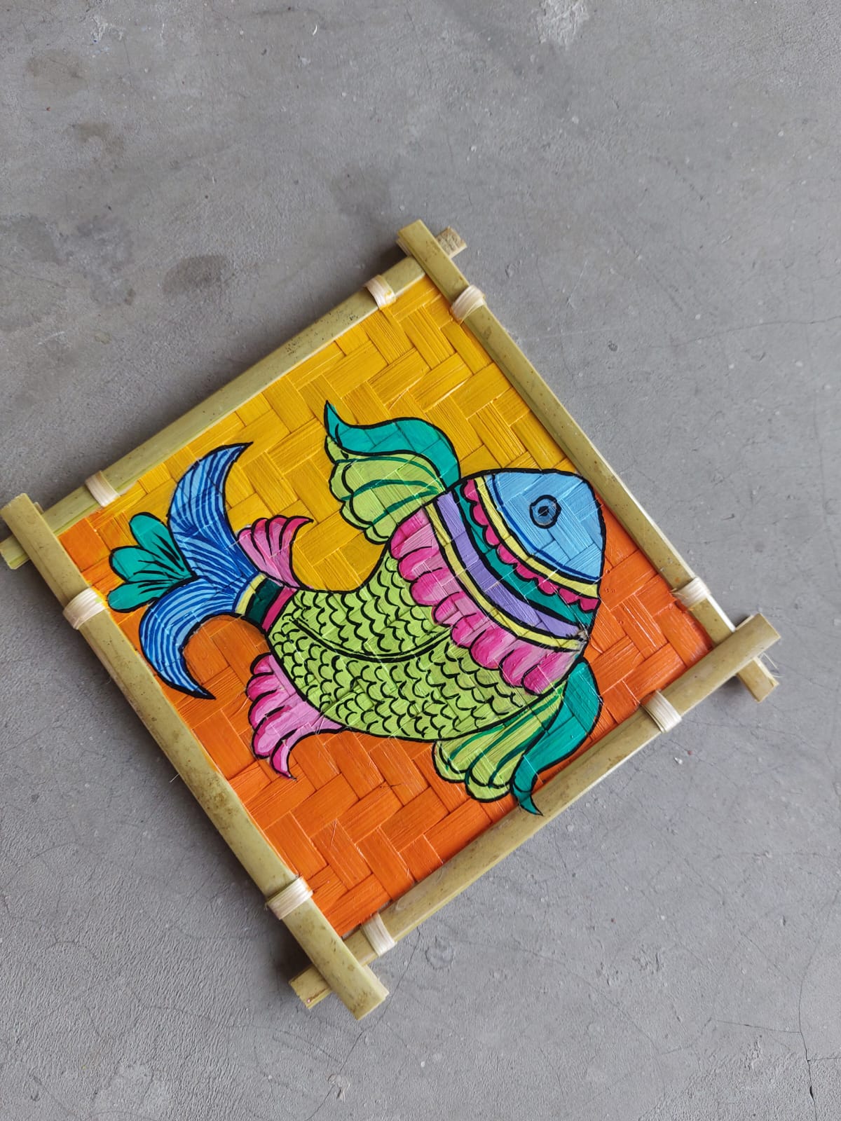 Hand-painted Fish Art on Bamboo Frame