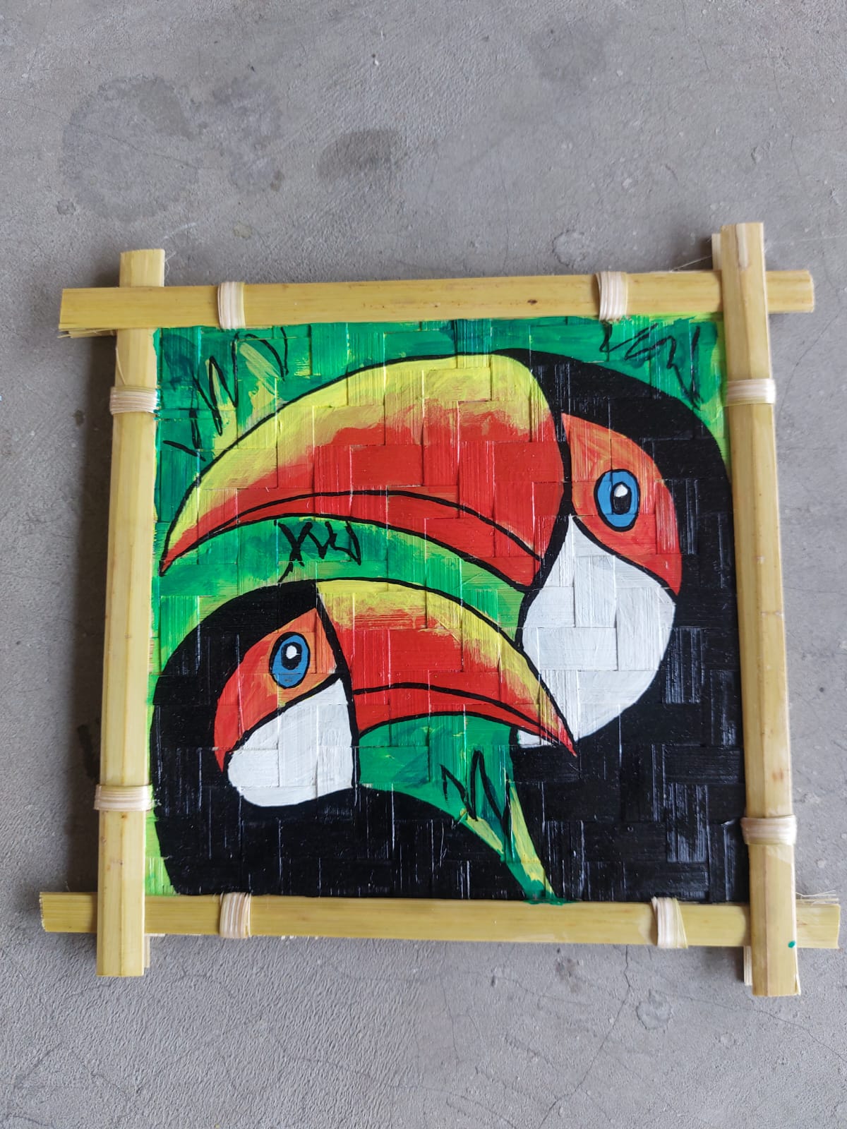 Handmade Bamboo Wall Art with Toucan Birds