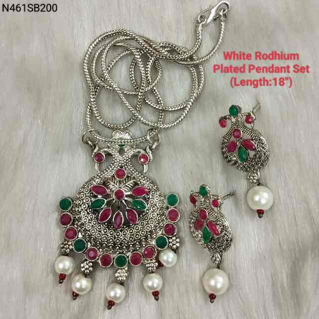 White Rhodium Plated Pendant Set