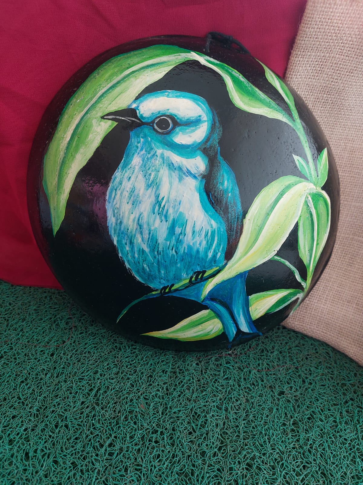 Hand-painted Decorative Rock with Bird Design