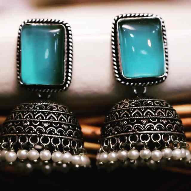 Antique Blue Stone Jhumka Earrings